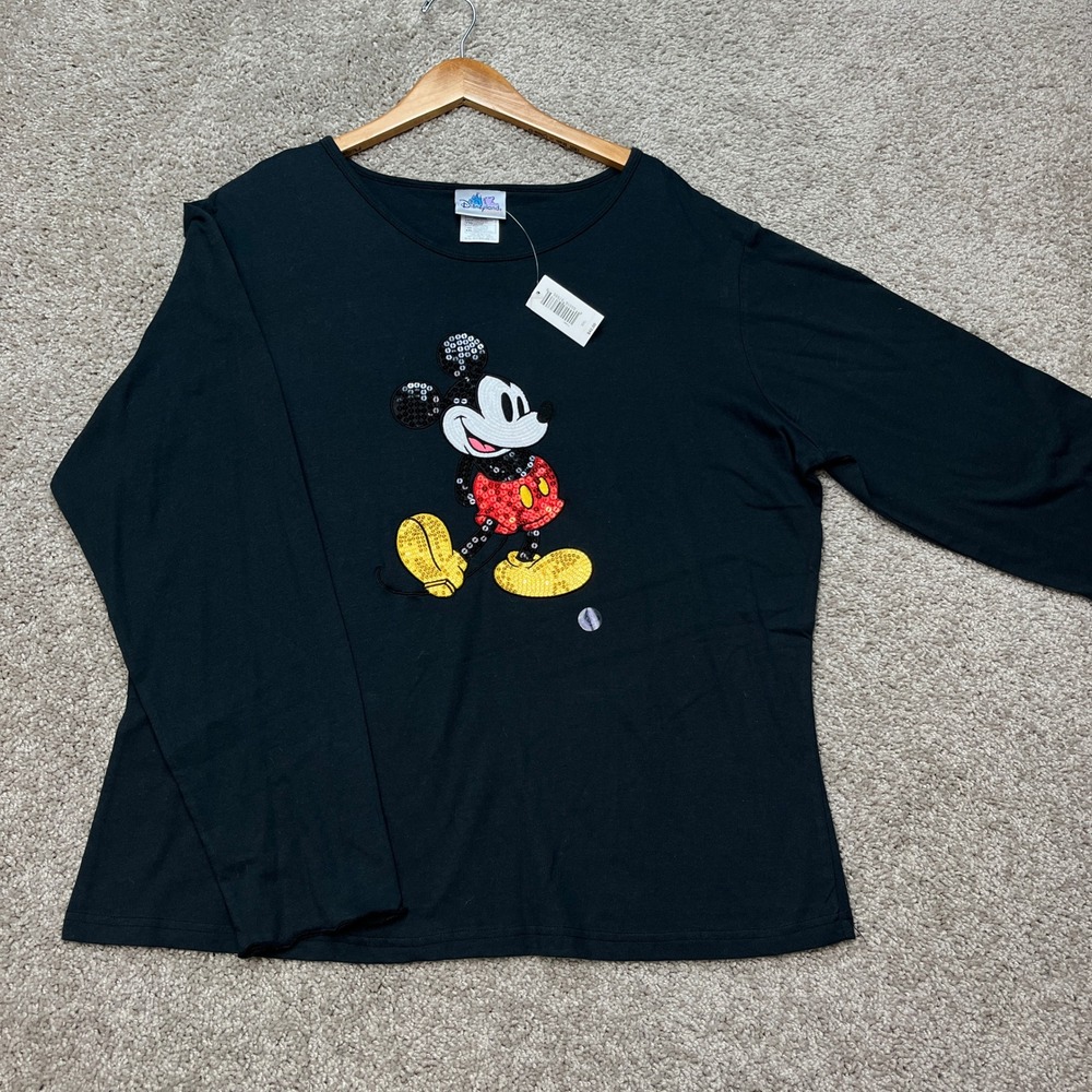 Disneyland Resort Pullover Shirt Women XXL Black Sequin Long Sleeve Mickey Mouse